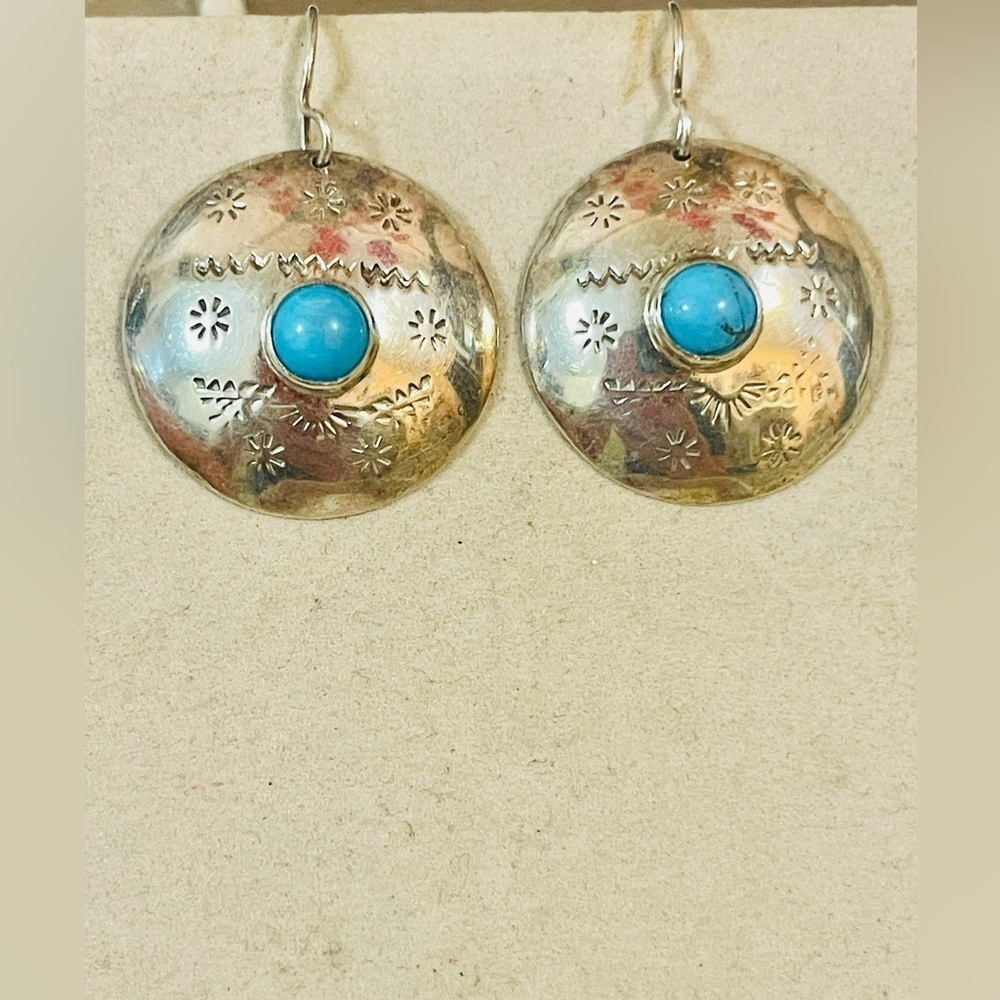 VTG Sterling Silver Blue Turquoise Earrings Concho Southwest